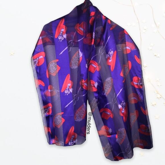 Purple & Red Hat Print Striped Lightweight Scarf - Picture 1 of 10
